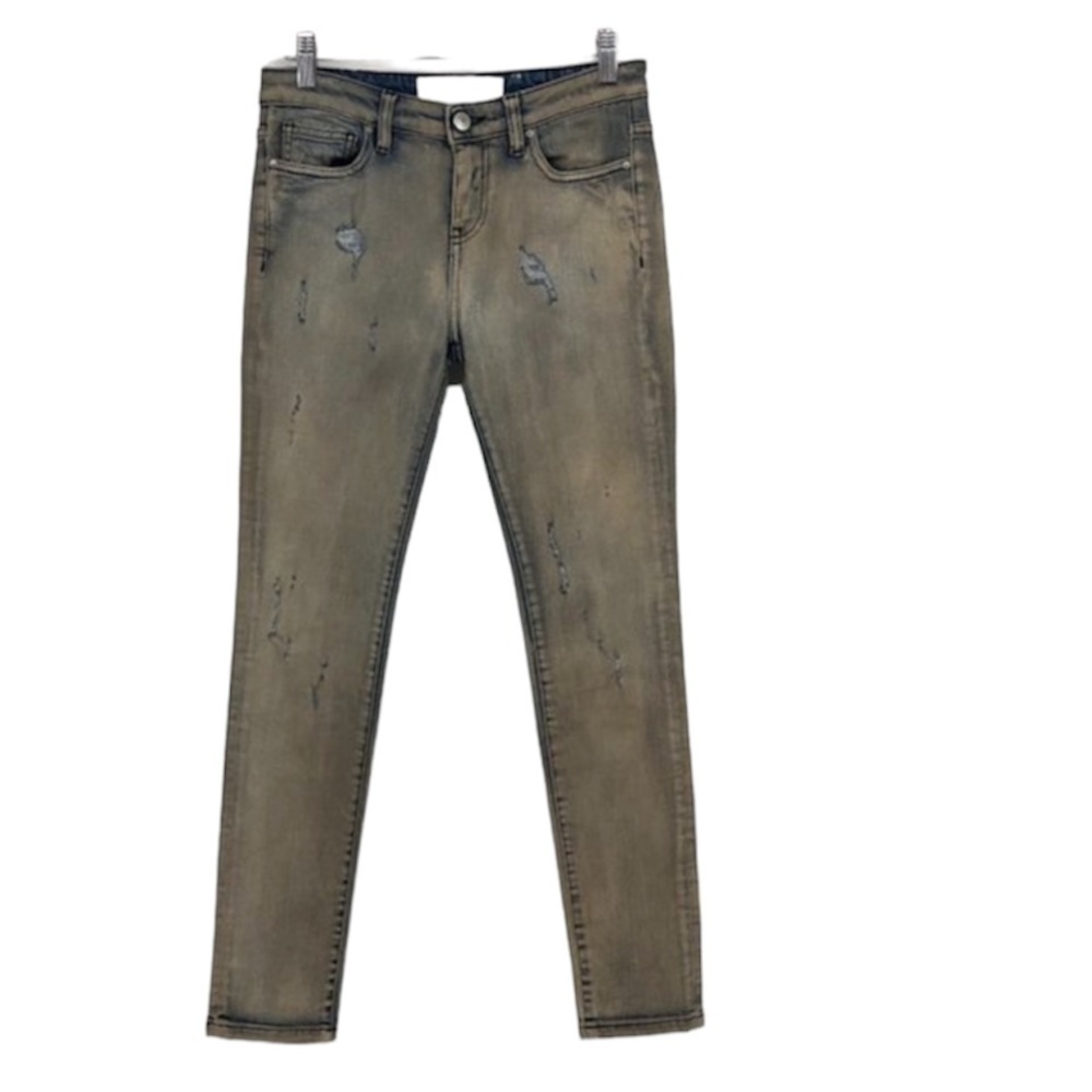IRO Tan Distressed Mid-Rose Skinny Jeans in faded Blue  and brown mix size 25